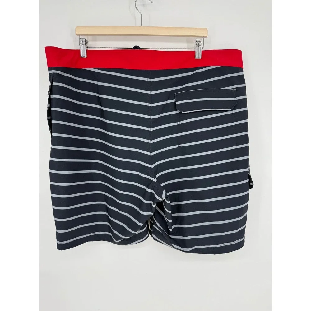 Duluth‎ Trading Co Mens Board Shorts Navy Blue Swim Trunks Red Waistband Sz 42